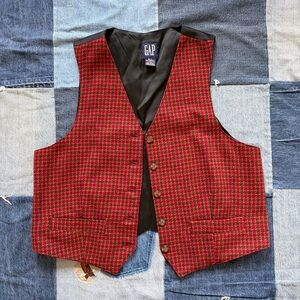 gap plaid houndstooth made in italy wool blend vest red orange size M/L